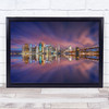 Skyline Manhattan Night Reflection Water River Building Wall Art Print