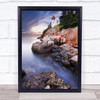 Sunset At Bass Harbour Lighthouse Cliff Rock Rocks Building Coast Wall Art Print