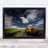 Yellow Truck Decay Car Automobile Abandoned Sky Clouds Wall Art Print