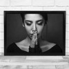 Emotion Woman Model Hands Closed Eyes Fingers Feeling Wall Art Print