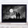 Moon Children Play Playing Friends Silhouette Friendship Kids Boy Wall Art Print