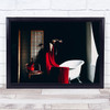 The Red Song Fashion Bathtub Tub Bathroom Woman In Dress Wall Art Print