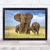 Elephant mom protecting her calves Africa Safari Kenya Savannah Wall Art Print