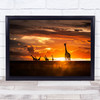 End Of The Day Sunset Animals Giraffes Sun Golden Wall Art Print