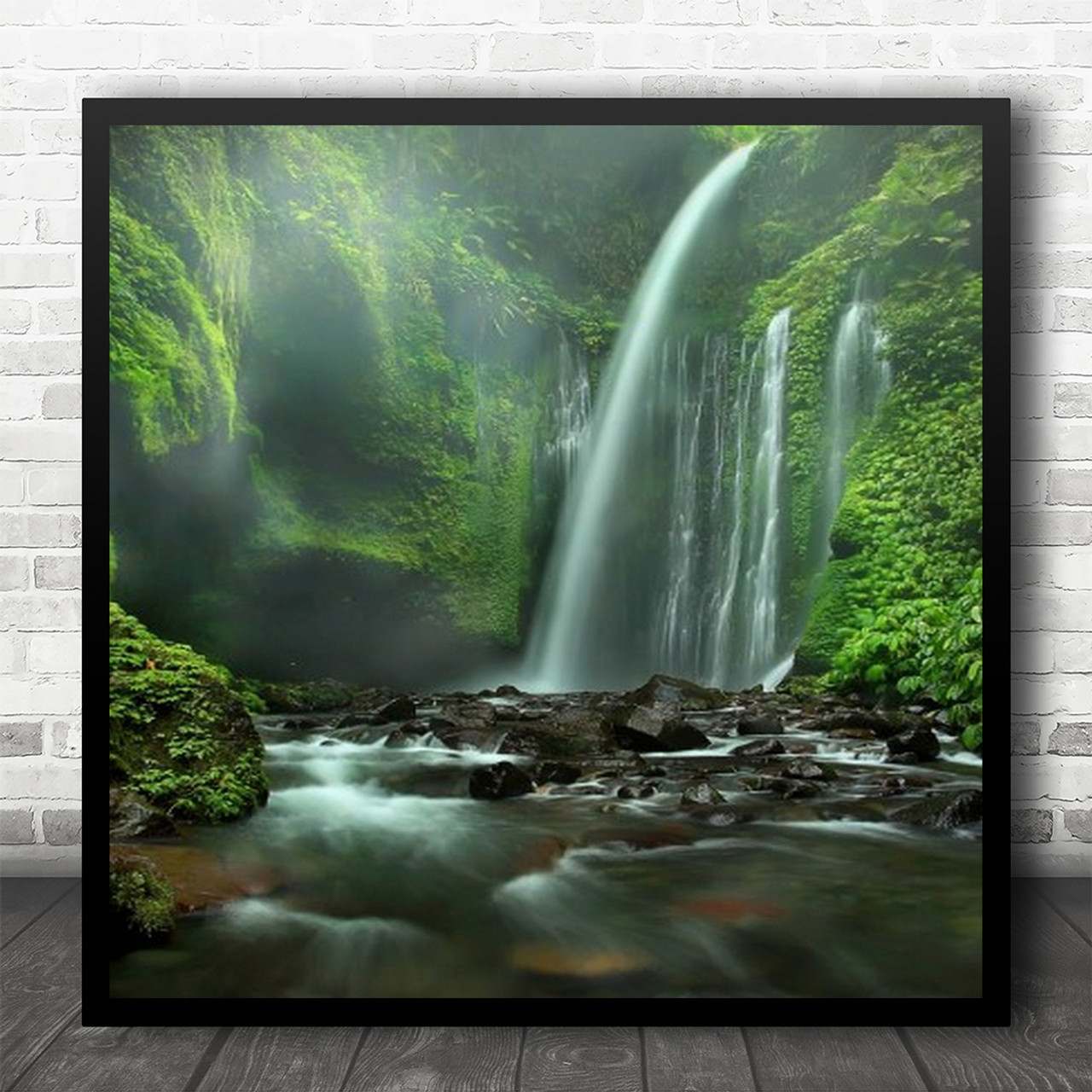 Senaru Lombok Barat Indonesia Waterfall Green Lush Jungle Moss Square Wall  Art Print Wild Wall Art