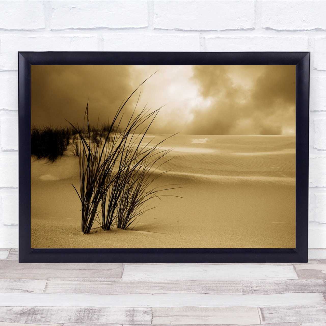 Soft reeds in sand beach Sepia Wall Art Print Wild Wall Art