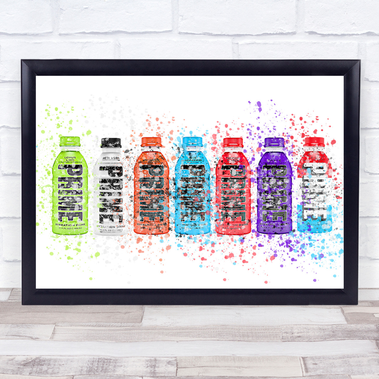 All Flavours Prime Drink Bottle Splatter Landscape Decorative Wall Art Print  Wild Wall Art