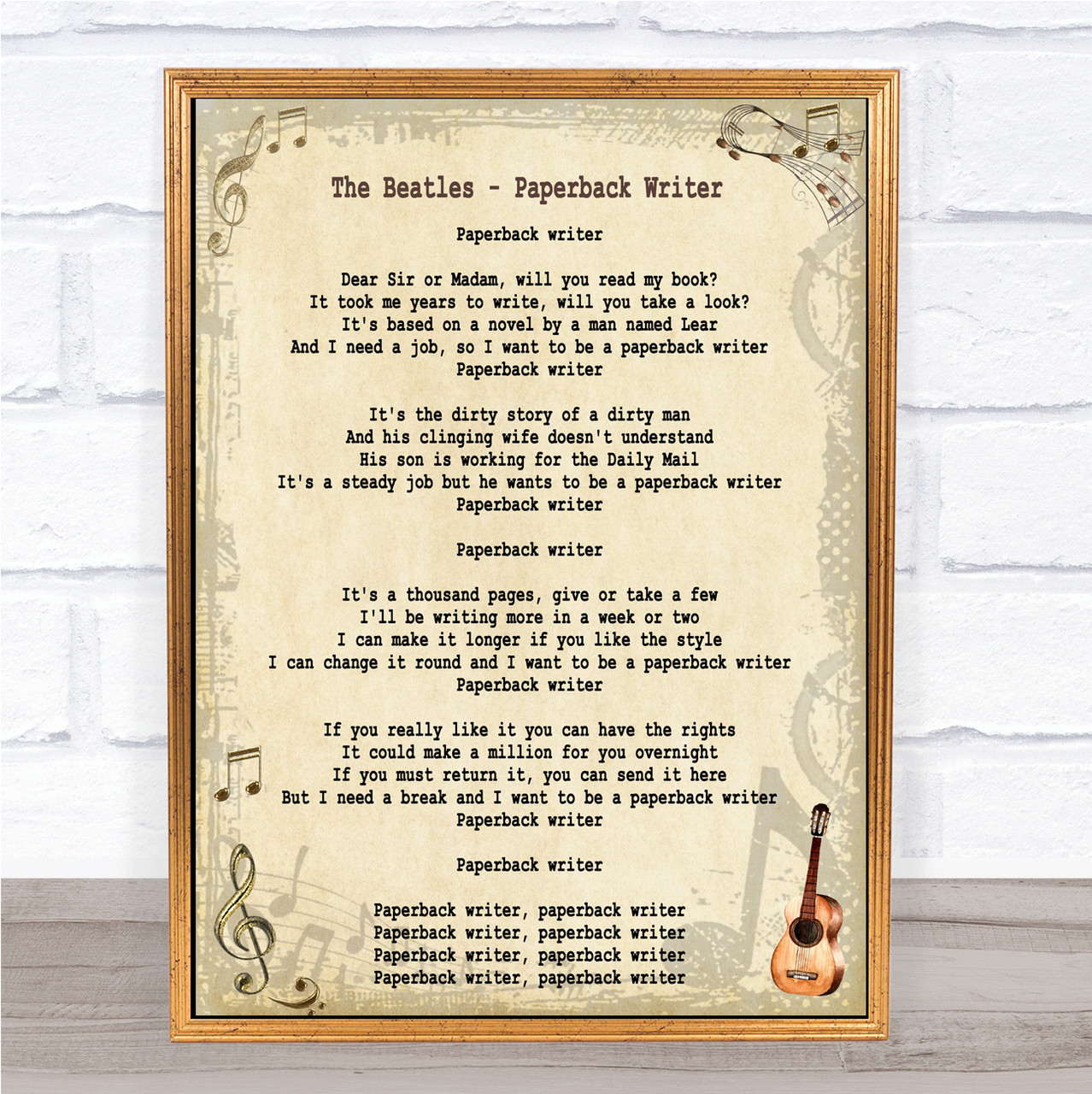 The Beatles Let It Be Vintage Script Song Lyric Music Wall Art