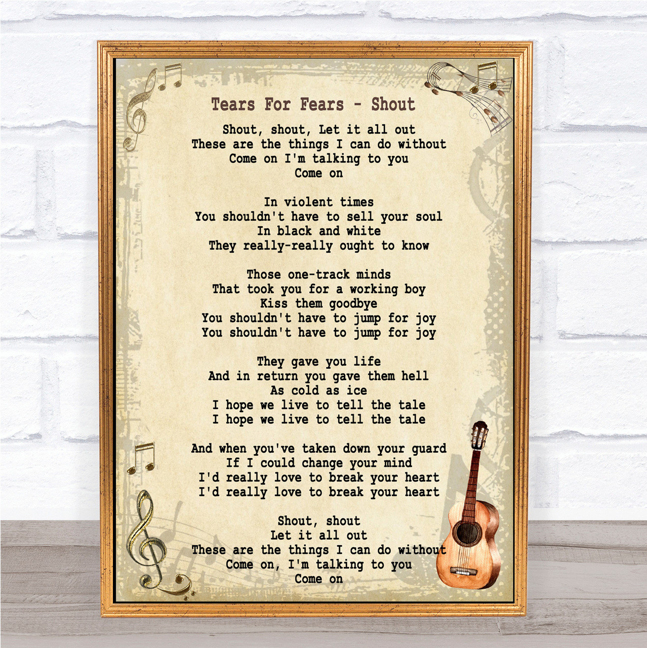 Tears For Fears Everybody Wants To Rule The World Black Guitar Song Lyric  Print