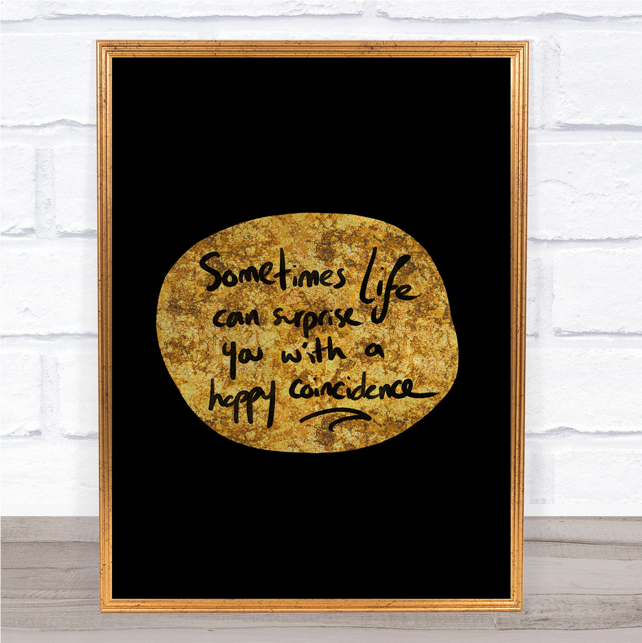 Happy Coincidence Quote Print Black & Gold Wall Art Picture - Wild Wall Art