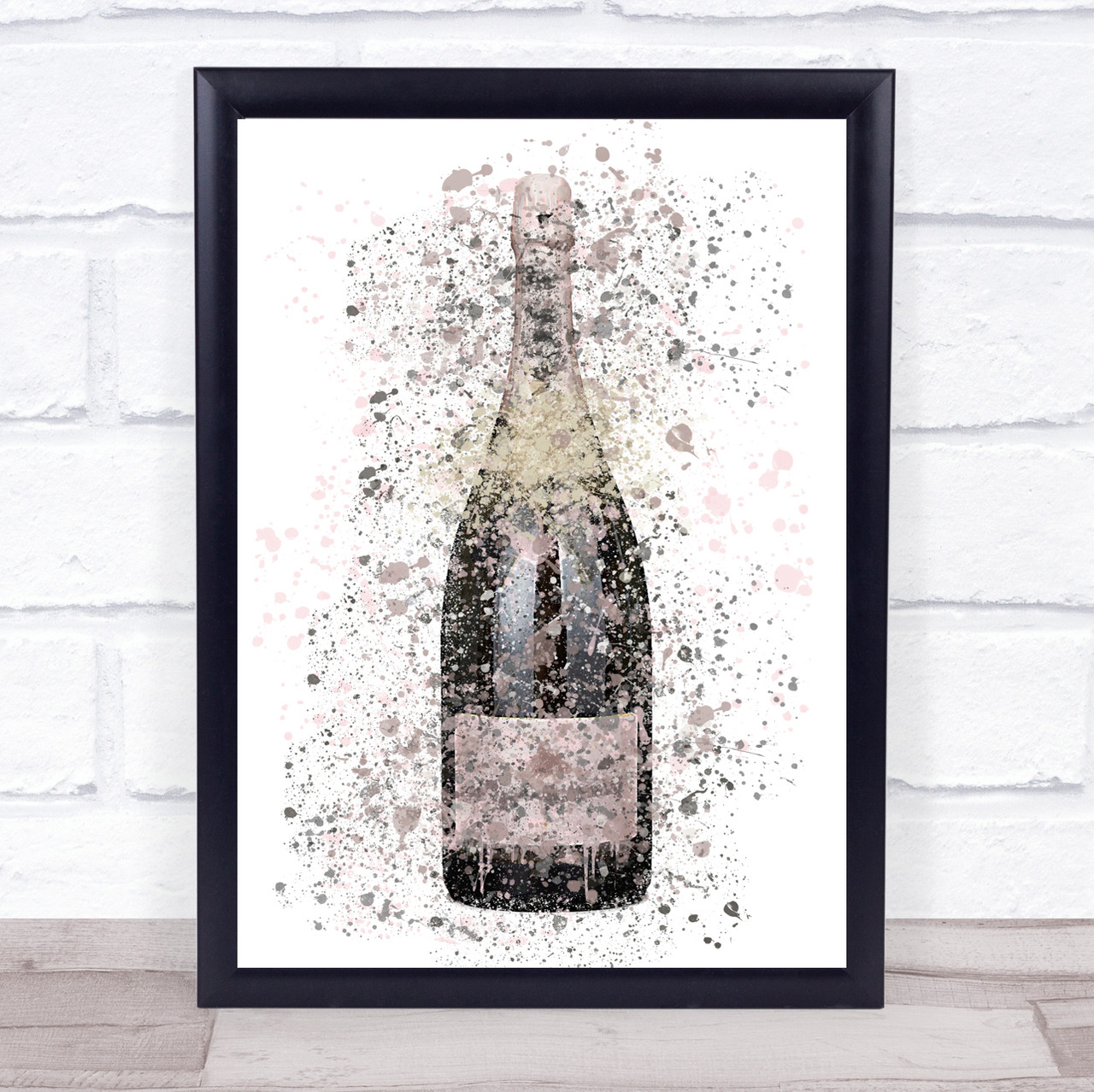 Watercolour Splatter Rose Pink Imperial Champagne Bottle Wall Art Print Wild Wall Art