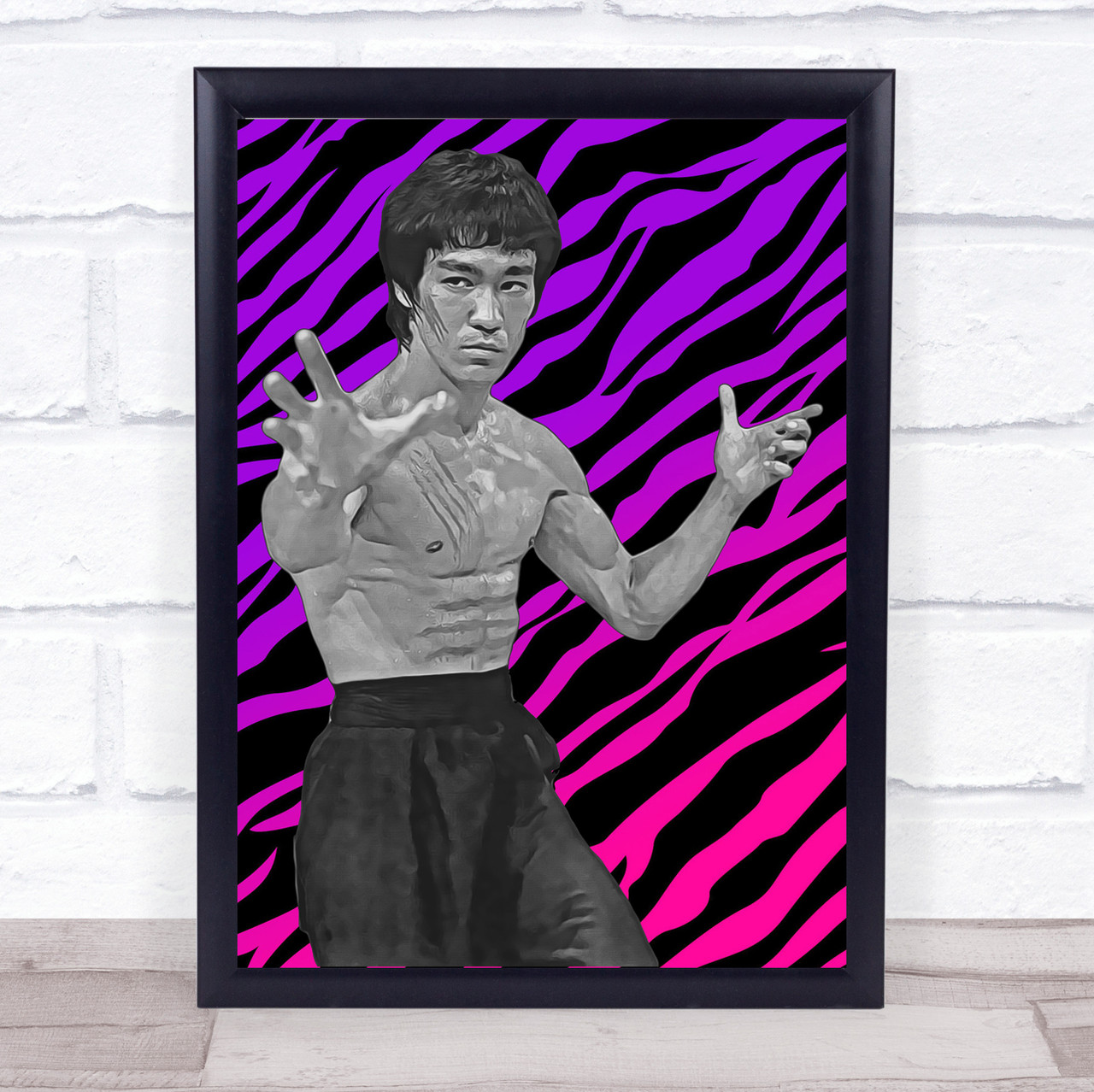 Bruce Lee Pink Zebra Funky Framed Wall Art Print - Wild Wall Art