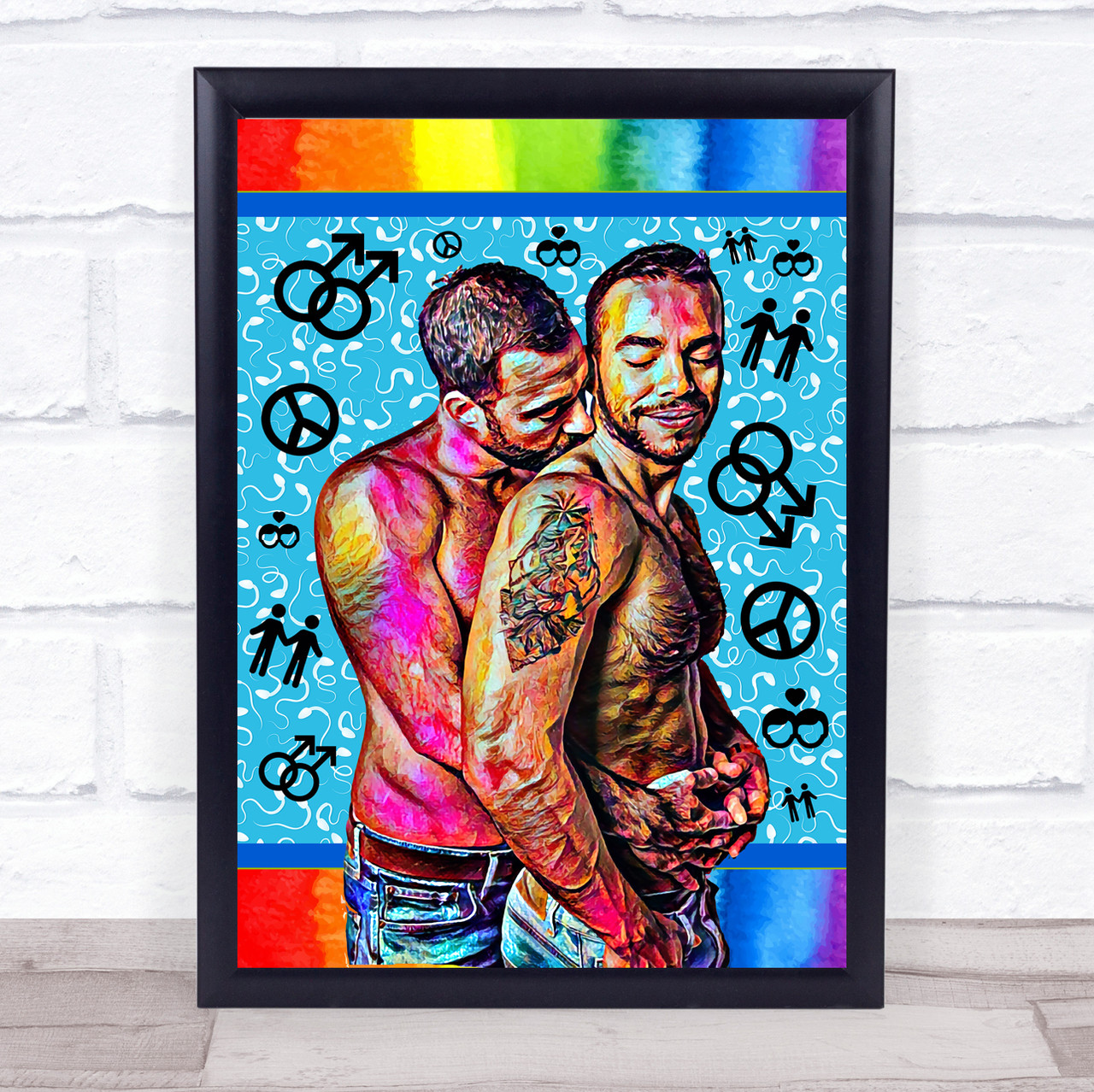 Bright Colourful Two Men Gay Pride Wall Art Print - Wild Wall Art
