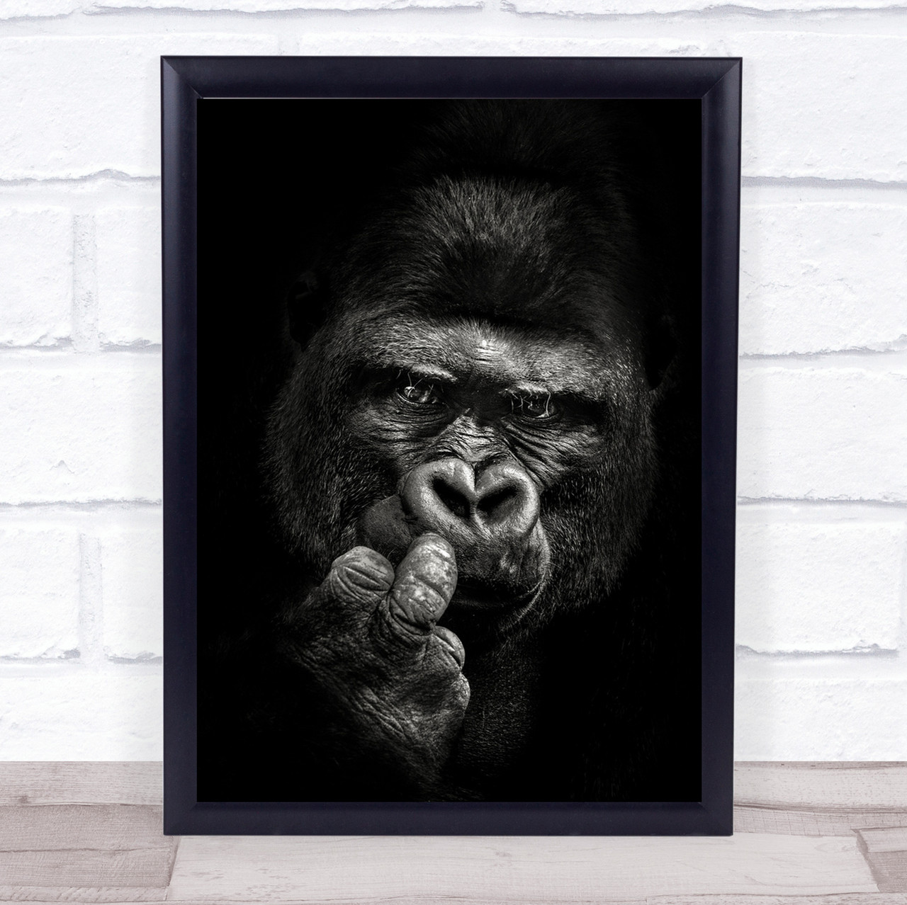 Attitude Gorilla Ape Monochrome Monkey Finger Dark Low Wall Art Print  Wild Wall Art