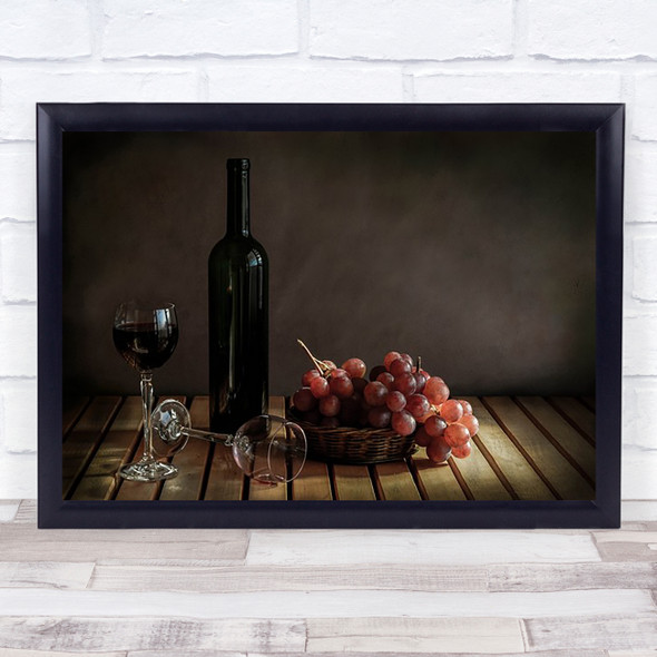 The Party's Over Wine Glass Glasses Bottle Grapes Wall Art Print