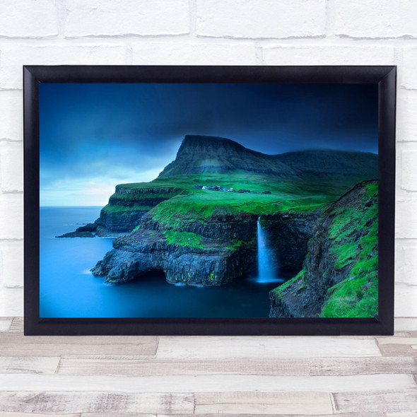 Gasadalur Waterfall Island Vagar Faroes Water Fall Rocks Wall Art Print