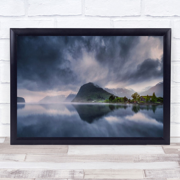 Norway Mountains Clouds Cloudy Storm Valley Fjord Fiord Green Wall Art Print