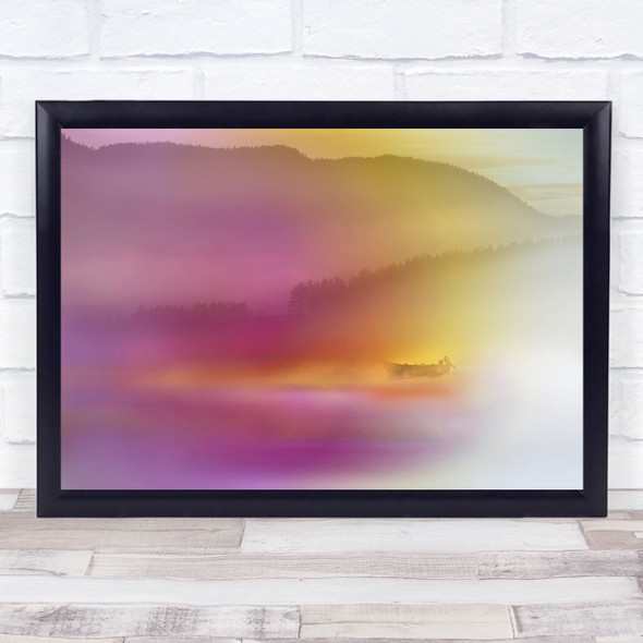 Watercolour Seascape Abstract Pink Yellow Boat Sky Pastel Colours Wall Art Print