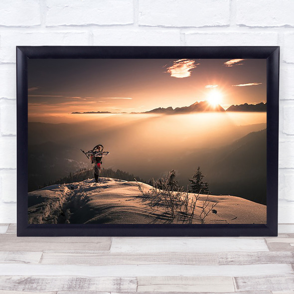 Adventure Sunset Mountains Freedom Outdoors Mountain bike Ridge Wall Art Print