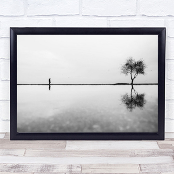 Alone Lonely Man Tree Loneliness Reflection Wall Art Print