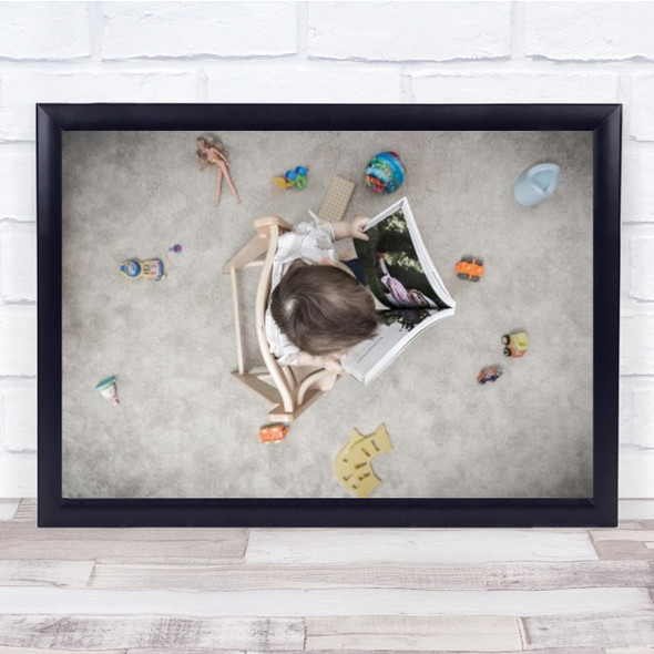 Kinder portrait Child Toy Toys Book Reading Learn Above Childhood Wall Art Print