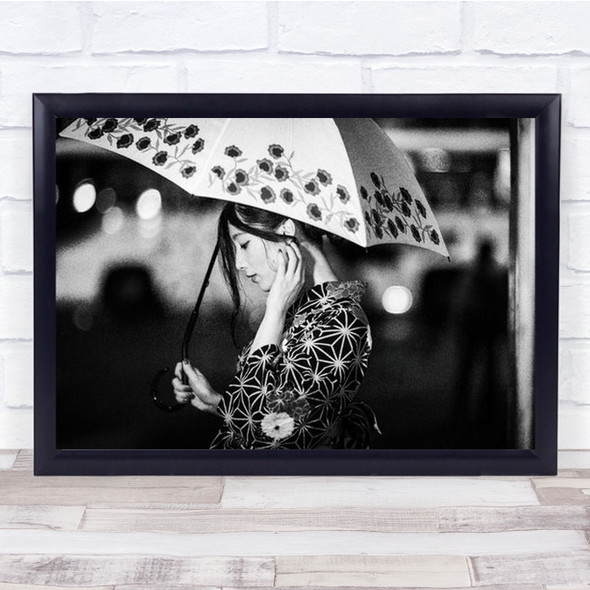 Risa Mood Portrait Street Umbrella B&W Asia Japan Emotion Feeling Wall Art Print