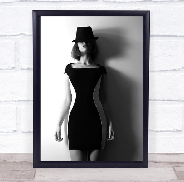 Shades Fashion Dress B&W Hat Woman Model Portrait Shadow Contrast Wall Art Print