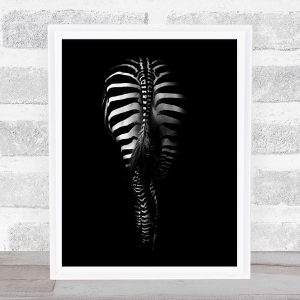 Zebra Tail B&W Stripes Animals Animal Dark Low Key Low-Key Behind Wall Art Print