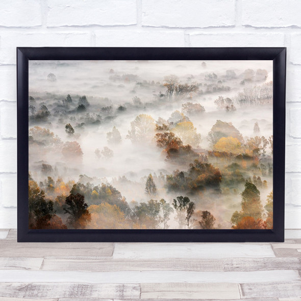 Autumns Brivio Fiume Adda Italy Trees Foliage Landscape Fog Mist Wall Art Print
