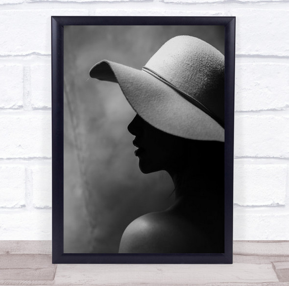 Contrast Portrait Profile Anonymous Hat B&W Woman Model Shoulder Wall Art Print