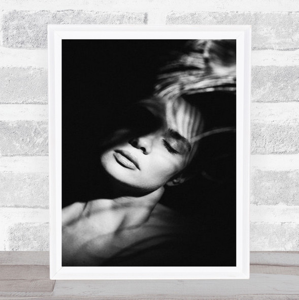 Portrait B&W Woman Female Face Shadow Light Dark Low Key Low-Key Wall Art Print