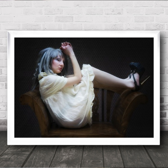 Hard Days Night Woman Hair Shoes Pose Chair Wood Full Body Face Wall Art Print