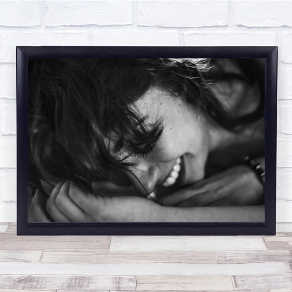 Joyful Portrait Woman B&W Blackaamp;White Smile Mood Teeth Hair Wall Art Print