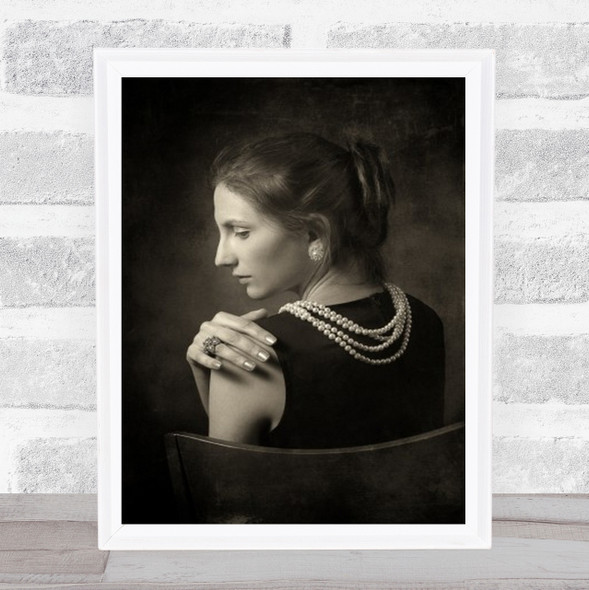 Looking To The Past Portrait Jewellery Black Israel Woman Chair Wall Art Print