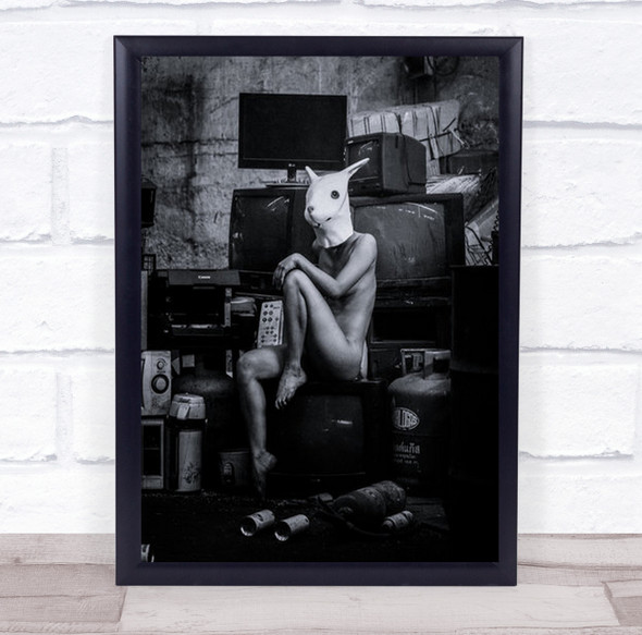 No 93 Women Female Mask Rabbit Masked Masks B&W Black And White Wall Art Print