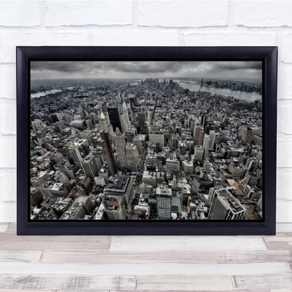 On Top View Aerial Cityscape Desaturation Architecture New York Wall Art Print