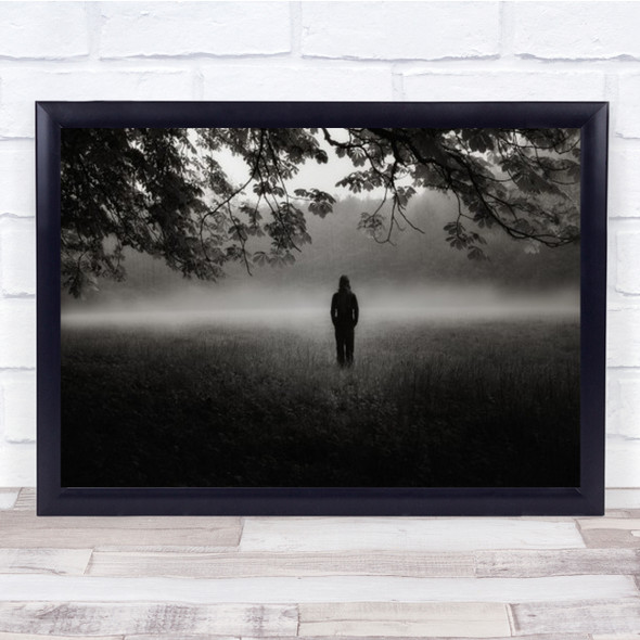 Opening Serene Clearing Tree Loneliness Forest Fog Woman Figure Wall Art Print