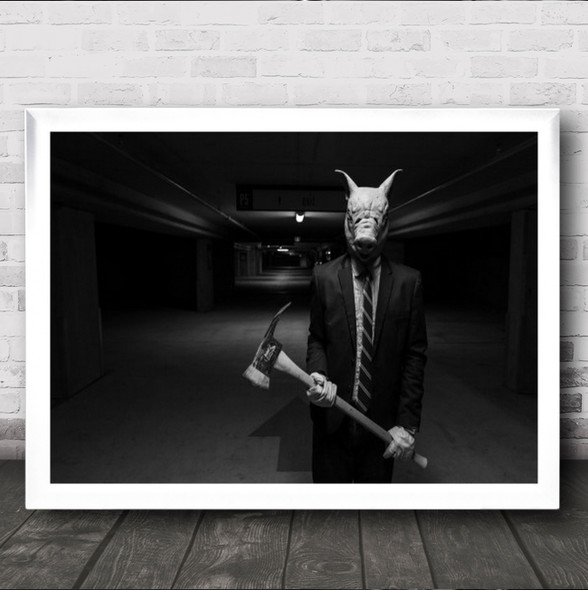 Pork Chops Pig Mask Business Businessman Murderer Threat Gloves Wall Art Print