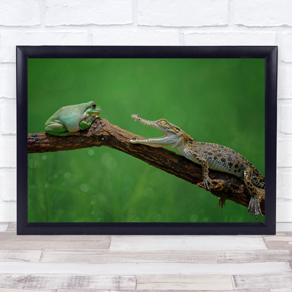 Are You Ready Green Animal Animals Crocodile Frog Toad Meeting Wall Art Print