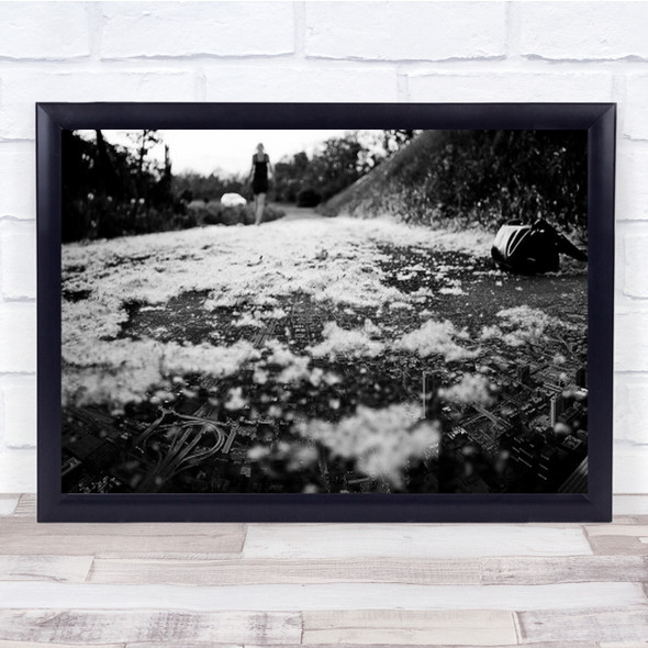 City clouds Creative Edit Edited Woman Montages Composites B&W Wall Art Print