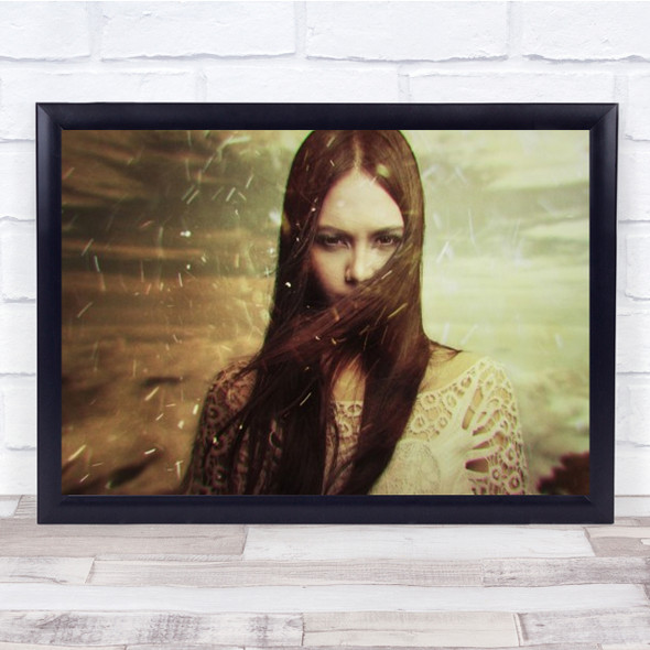 Devi Portrait Hair Lace Mood Emotion Feeling Blowing Blow Wind Wall Art Print