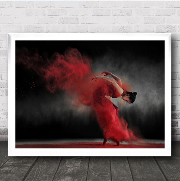 Fire Dance Performance Red Creative Edit Sokeasmoke Dress Girl Wall Art Print