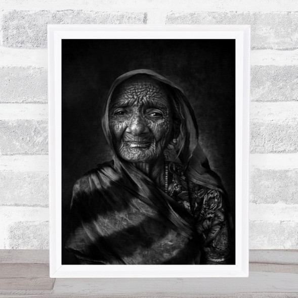 Grandma Old Wrinkled Age Cloak Cape Woman Lady Person Portrait Wall Art Print