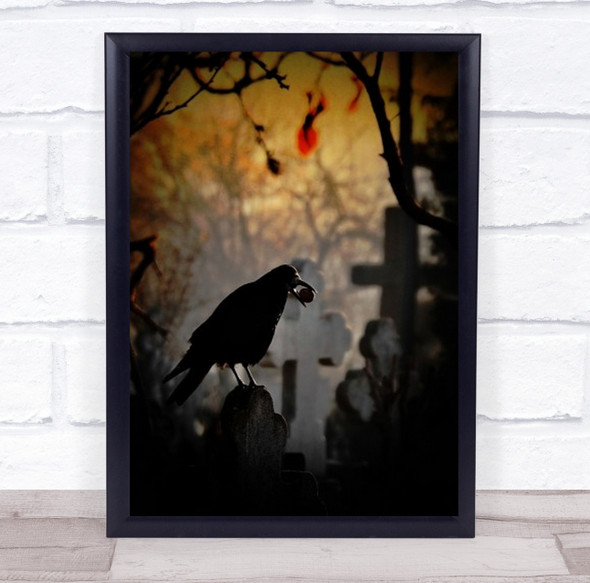 Memento Mori Raven Graveyard Cemetery Beak Tomb Tombstone Noir Wall Art Print