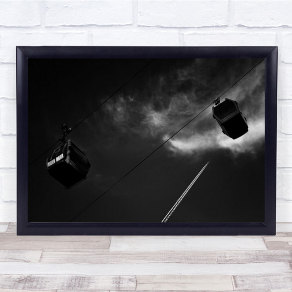 Traffic Wire Plane Trace Sky Cloud Up B&W Gondola Clouds Cable Wall Art Print