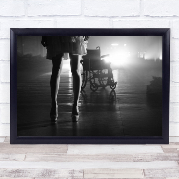 Woman Japan Wheelchair Walk Walking Conceptual B&W Light Heels Wall Art Print