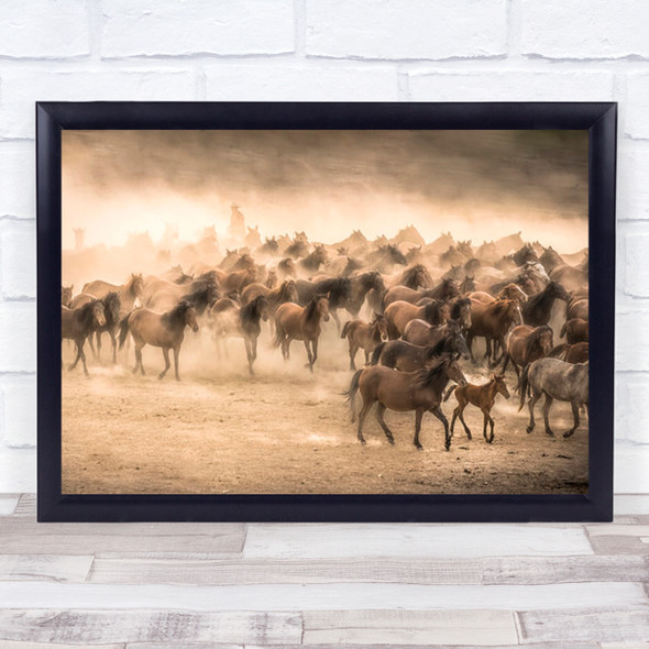 Yilki Wild Horse West Horses Hord Flock Herd Dust Smoke Cowboy Wall Art Print