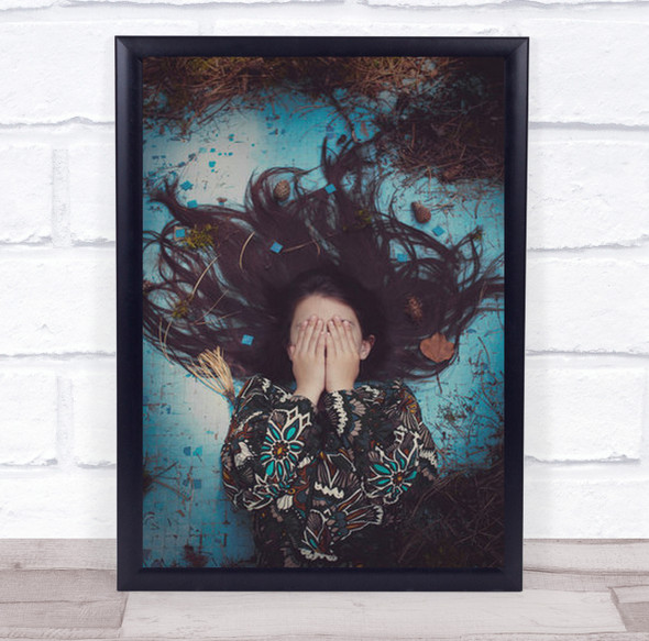 Chaos Portrait Half Body Girl Laying Posing Hair Face Covered Wall Art Print