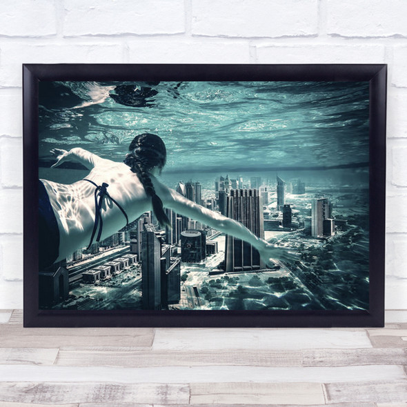 City Diver Dubai Pool Florida USA Diving Water Underwater Uae Wall Art Print