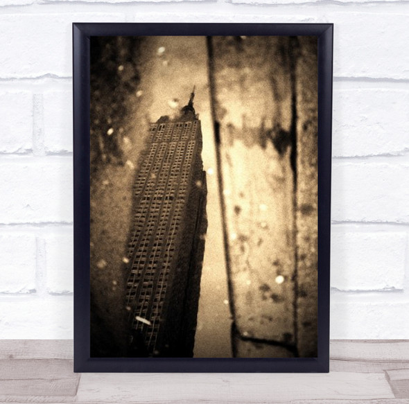 Empire Reflection Puddle Street Architecture Sepia Skyscraper Wall Art Print